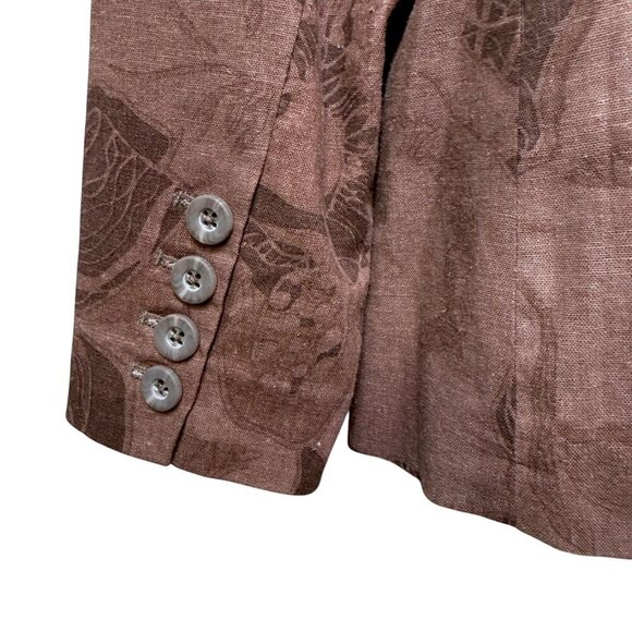 COLDWATER CREEK Linen Blend Blazer 12 Petite Womens Plum Floral Jacket Boho Arts - Picture 7 of 8